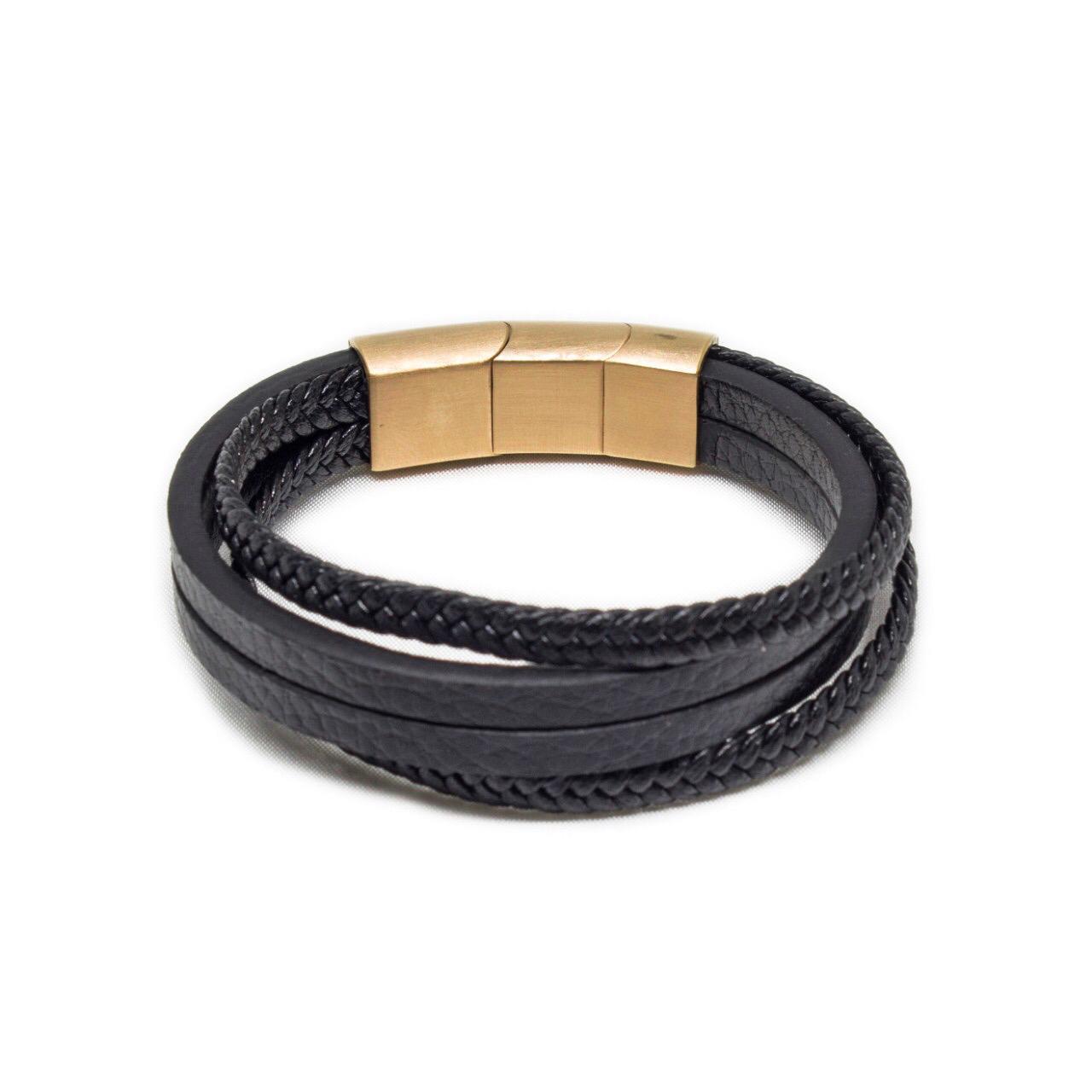 68-Gold Combleaf-2 Gelang Pria Gelang Kulit Gelang